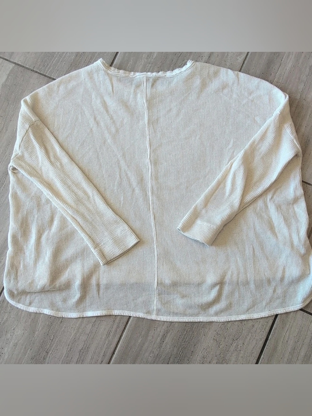 Anthropologie Cream Waffle Knit Raw Hem Thermal Top Tunic Small S